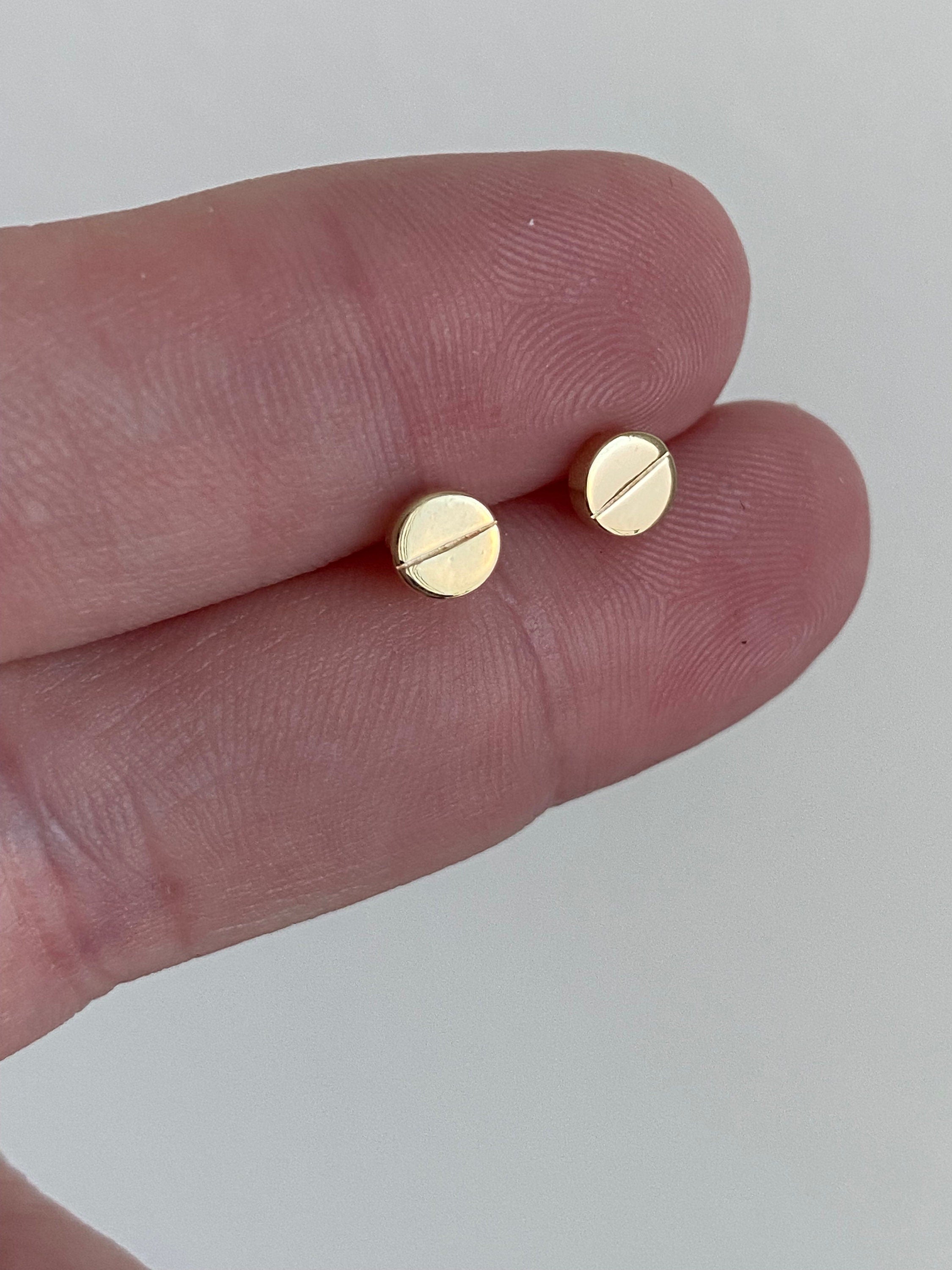 Screw Head Stud Earrings in 14K Solid Gold.